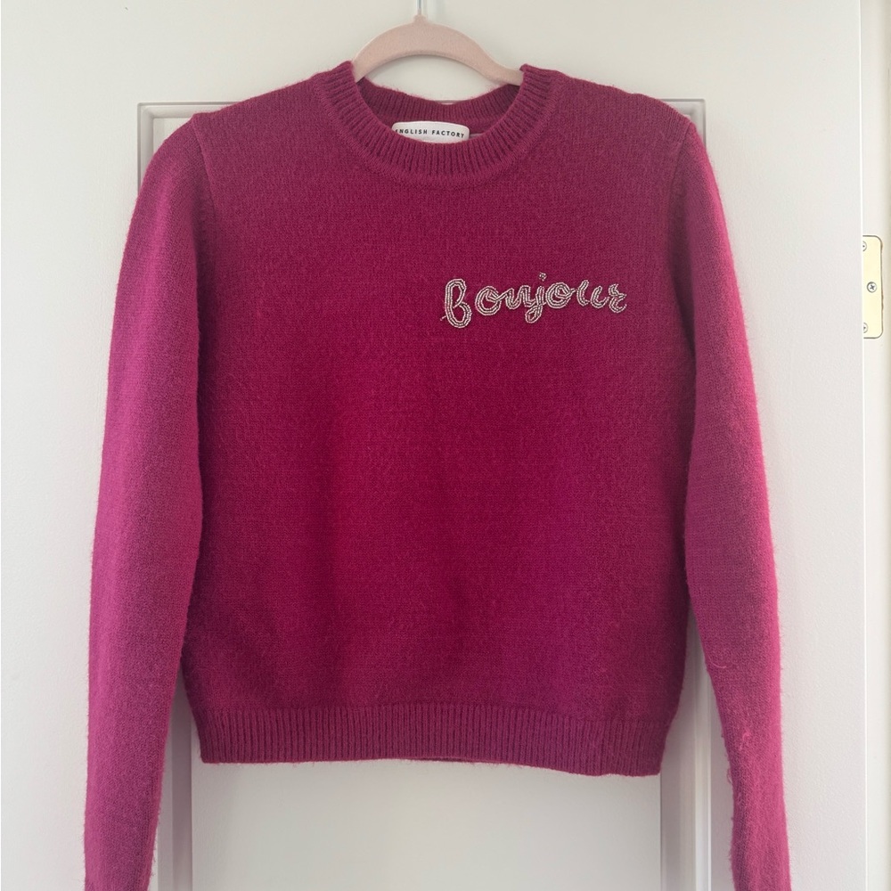 English Factory Bonjour Beaded Pink Sweater